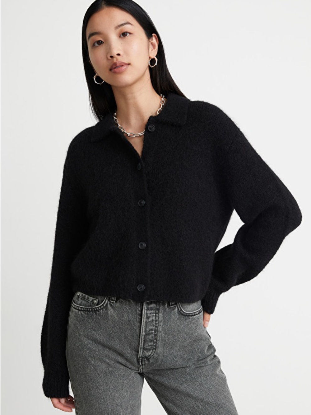 &other stories wool alpaca blend polo cardigan